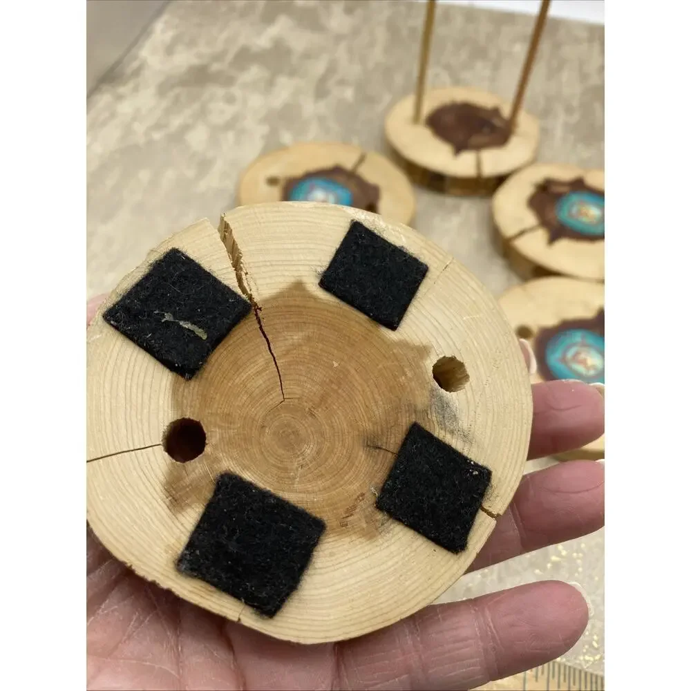 Custom Handmade By St Labre Indian School Wood Slice Rustic Tree Round Coasters